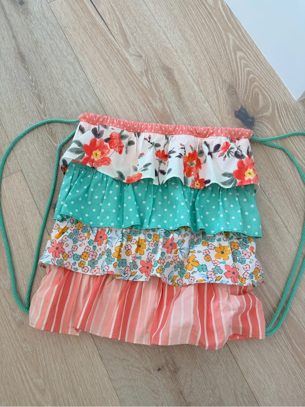 Matilda Jane back pack small. Joan Gaines collab .Tiered Ruffle in Coral & Teal